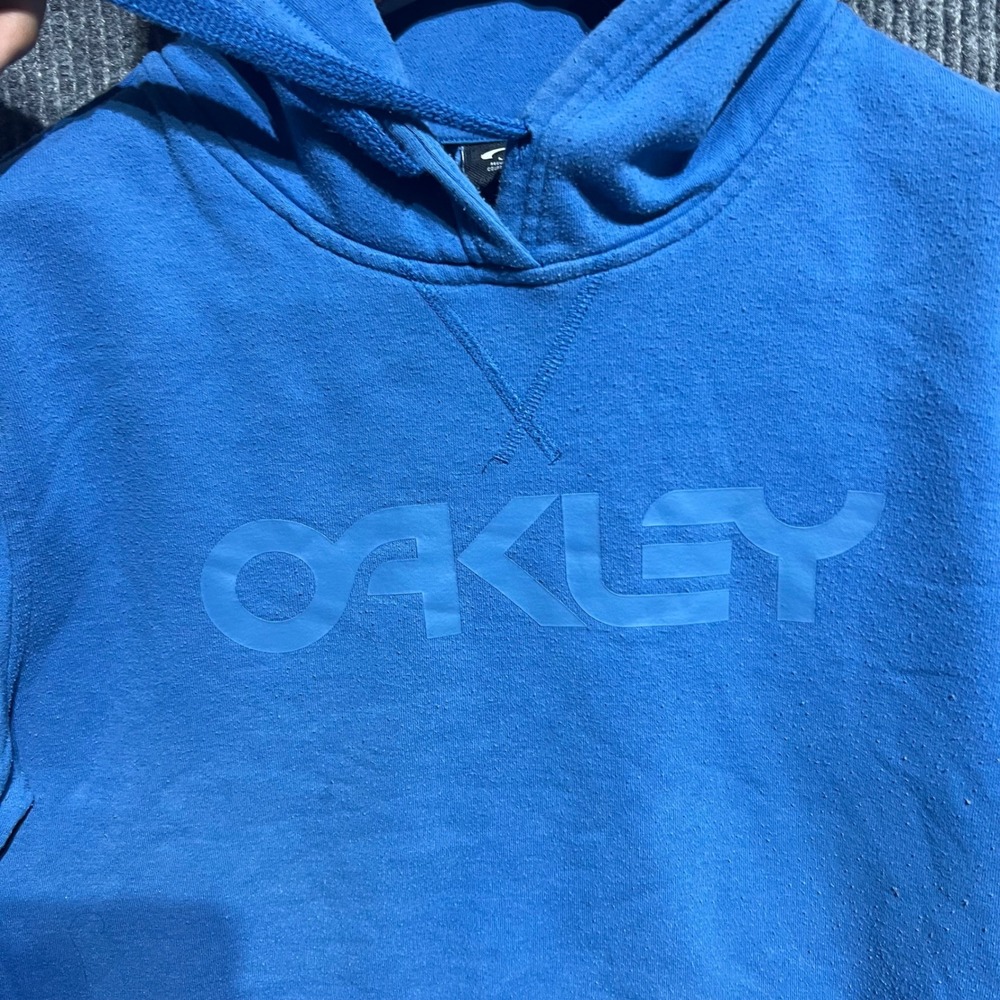 Oakley Hoodie Mens Large Blue Logo Pullover Fleece Sweatshirt Regular Fit - Picture 4 of 8